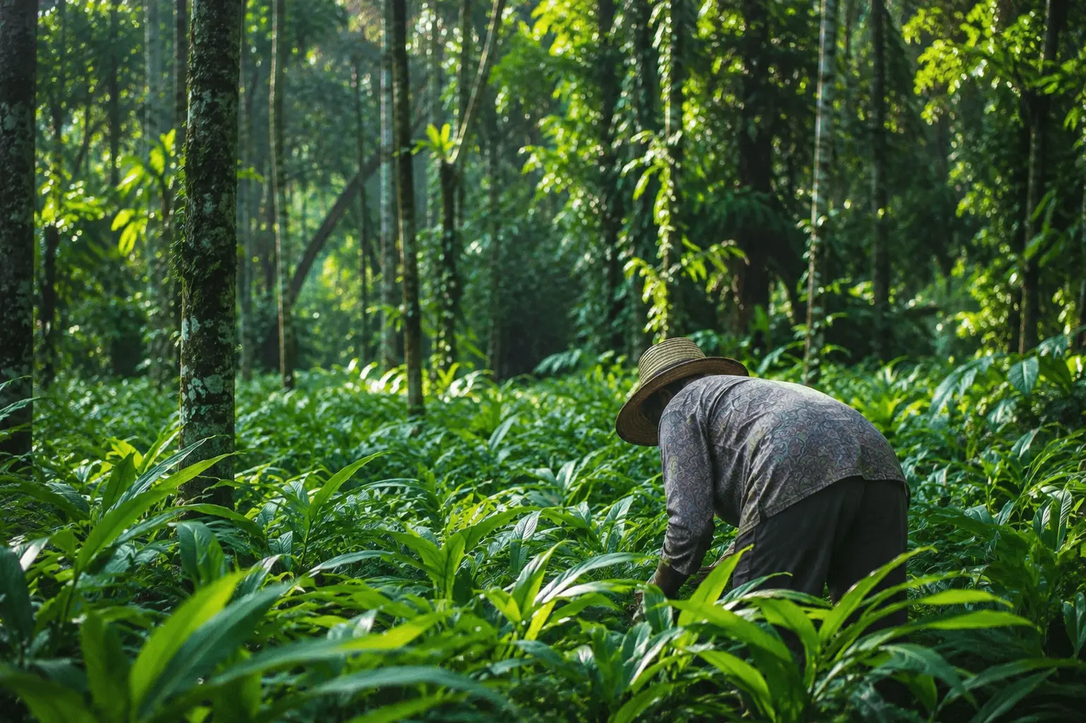 Farmer in a lush Kerala spice plantation